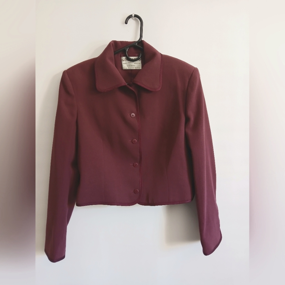 Women's Jaeger burgundy 100% wool crepe short jacket lined Sz14